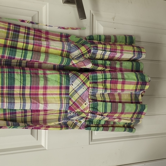 Bonnie Jean size 16 junior plaid silver threaded pink green yellow sundress - Picture 8 of 10